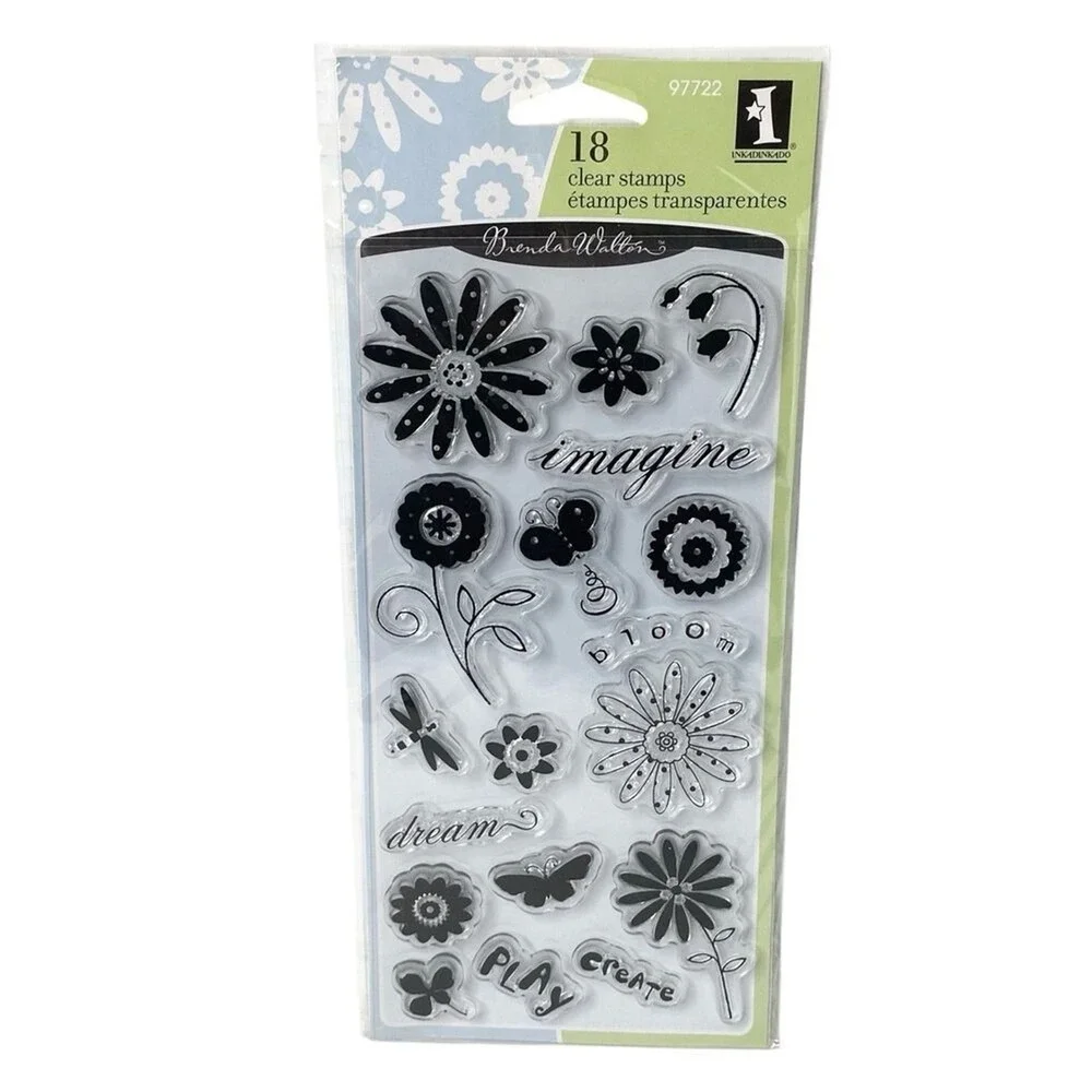 Inkadinkado Brenda Walton Clear Stamps 18pc Garden Words Floral Butterfly